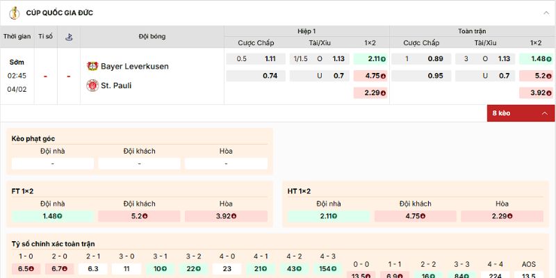 Soi Kèo Bayer Leverkusen vs St Pauli 2h45 4/2 - Bundesliga Soi kèo về trận Bayer Leverkusen vs St. Pauli từ chuyên gia hàng đầu